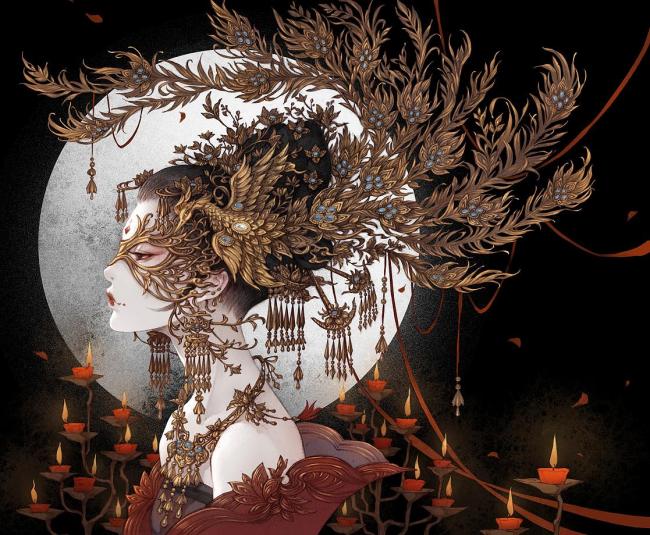 半面妆图片-第5张图片-古都长安汉服妆造体验馆