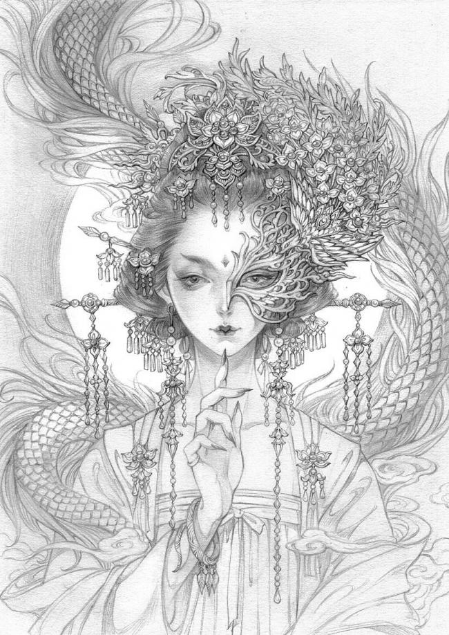 半面妆图片-第8张图片-古都长安汉服妆造体验馆